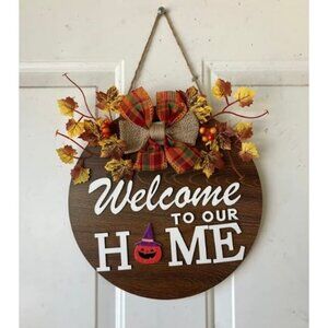 14 Interchangeable Welcome Sign for Front Door with 4 Seasonal Wreaths